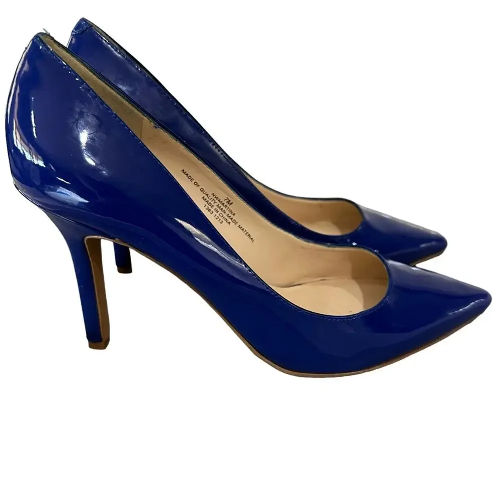 Nine West Martina bright blue size 7 faux patent leather pointed‎ toes 4” heels - Picture 5 of 9